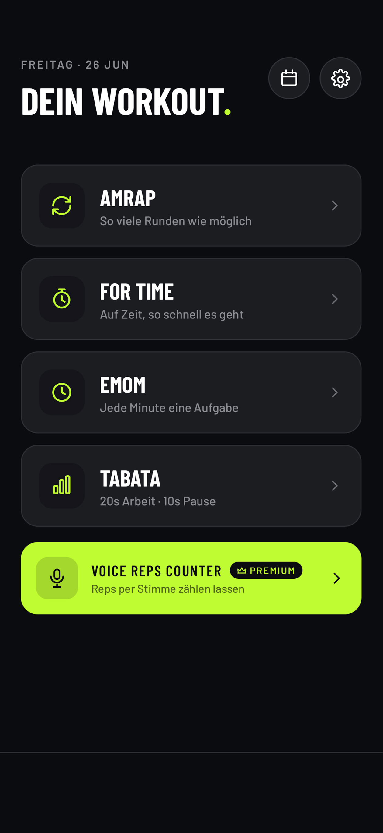 Modus-Auswahl in Rep.WOD